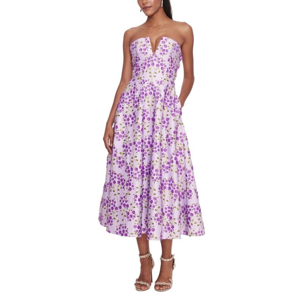Marchesa Notte Womens Midi Dress, Purple